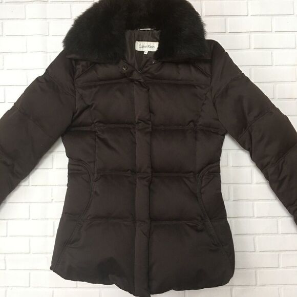 Calvin Klein down puffer jacket with fur collar XS - Picture 1 of 16
